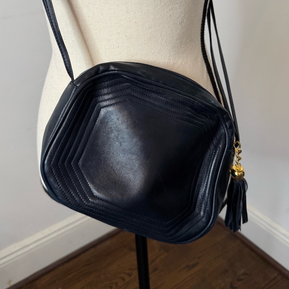 Vintage Walter Katten Navy Blue Shoulder Crossbody Leather Bag